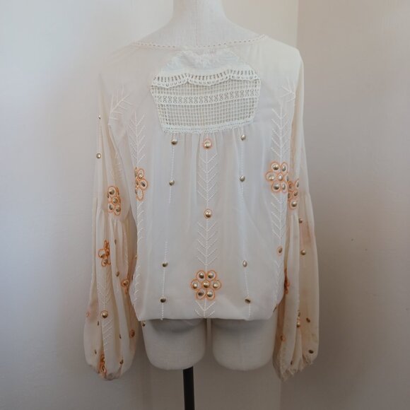 The Wallflower Boho Blouse Embroidered Lace Cream Orange Womens Large - Picture 7 of 12